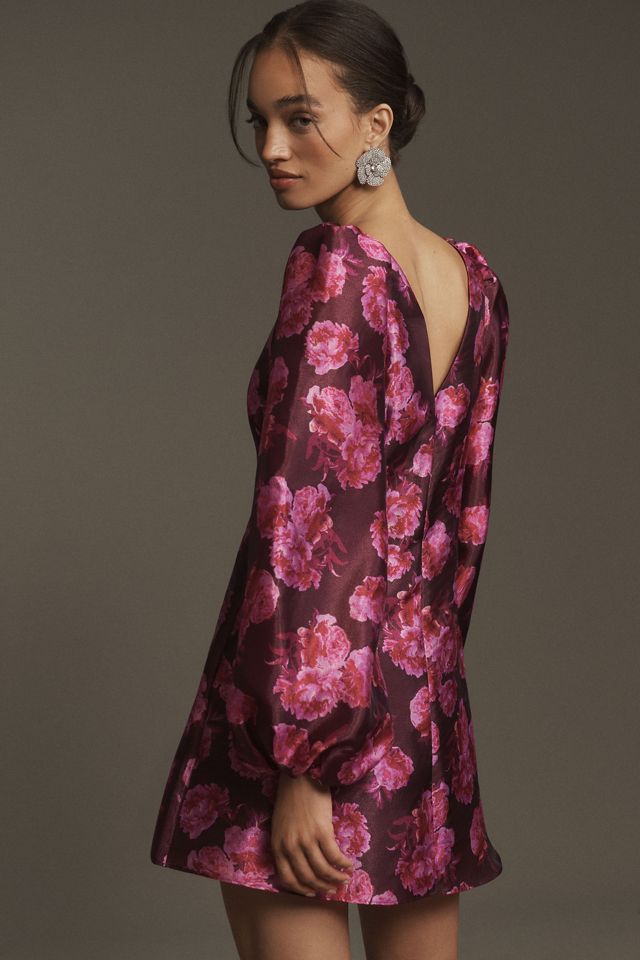 BHLDN Aliana Long-Sleeve V-Neck Floral Organza Mini Dress #2