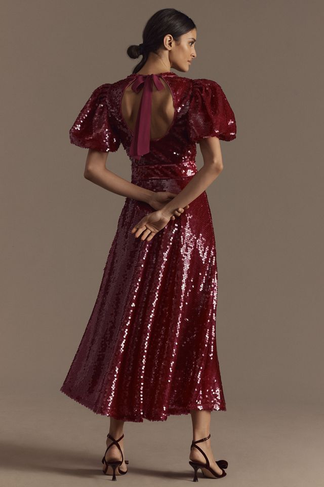 CeliaB Seraph Puff-Sleeve Sequin Midi Dress #1