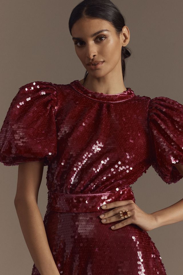 CeliaB Seraph Puff-Sleeve Sequin Midi Dress #2