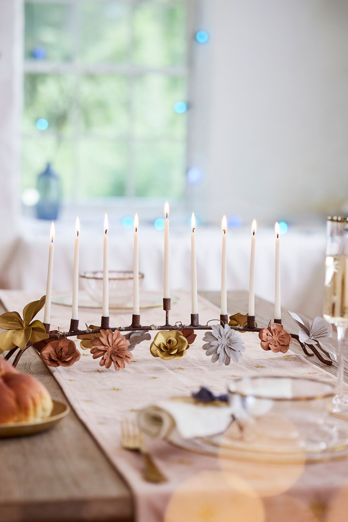 Floral Menorah, Low - Multi, Standard, One Size