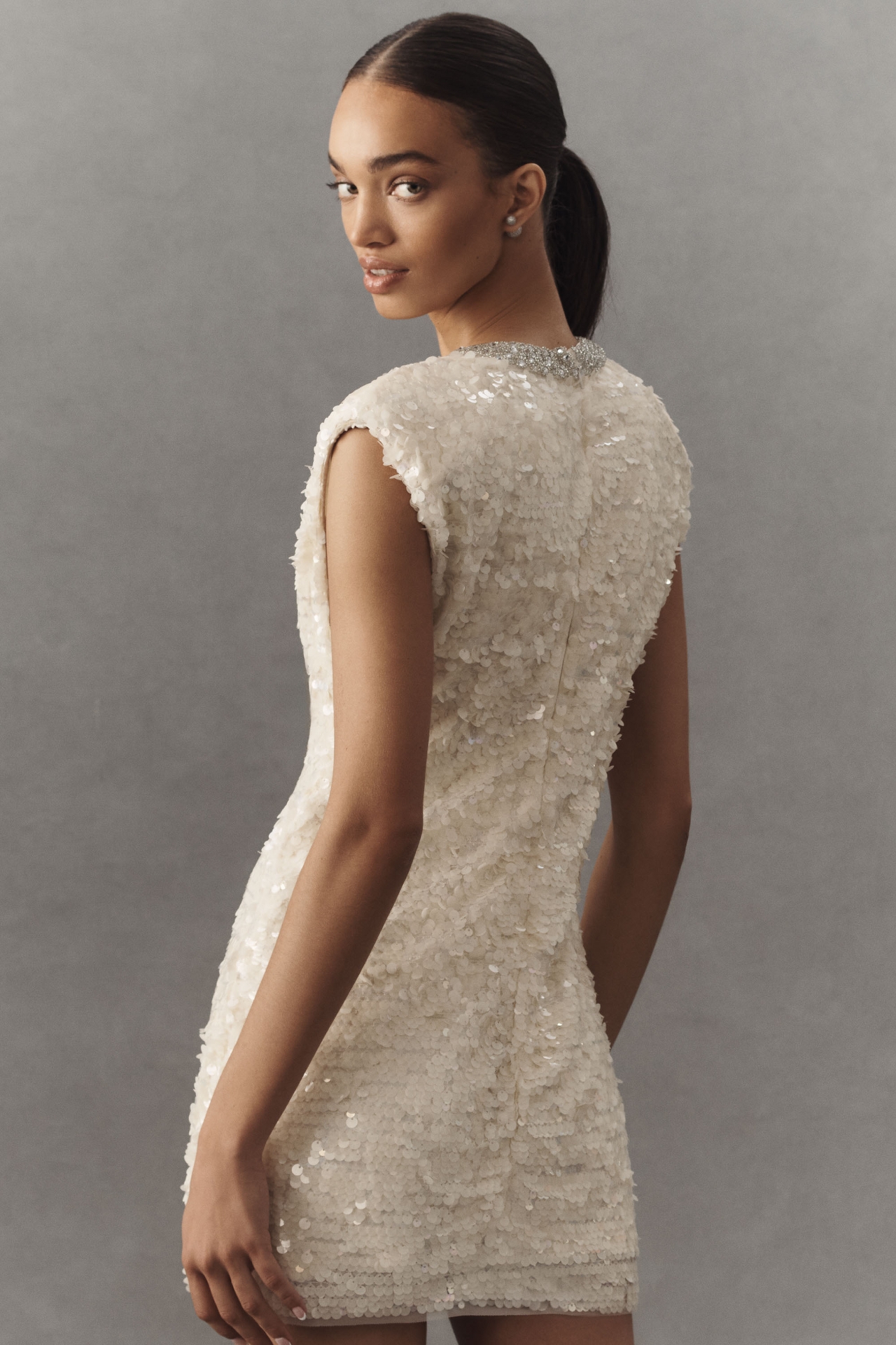 BHLDN Sleeveless Embellished Plunge Mini Dress