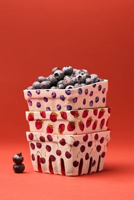 Cestino Medio per Frutti di Bosco in Gres Dipinto a Mano con Icona a Forma di Frutti di Bosco