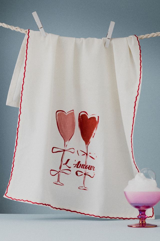 Valentine's Wine Glass Cotton Twill Dish Towel #2