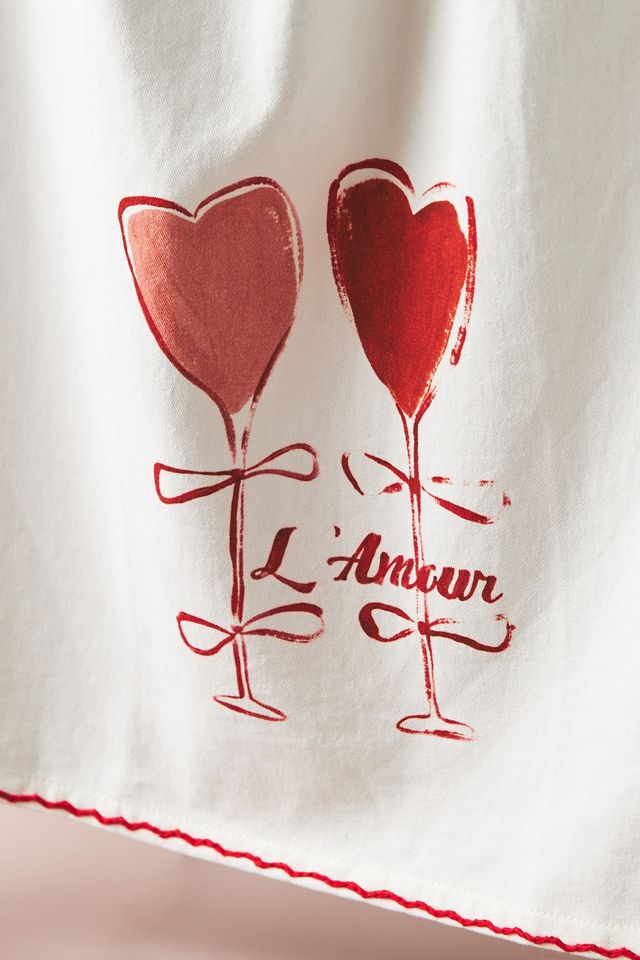 Valentine's Wine Glass Cotton Twill Dish Towel #1