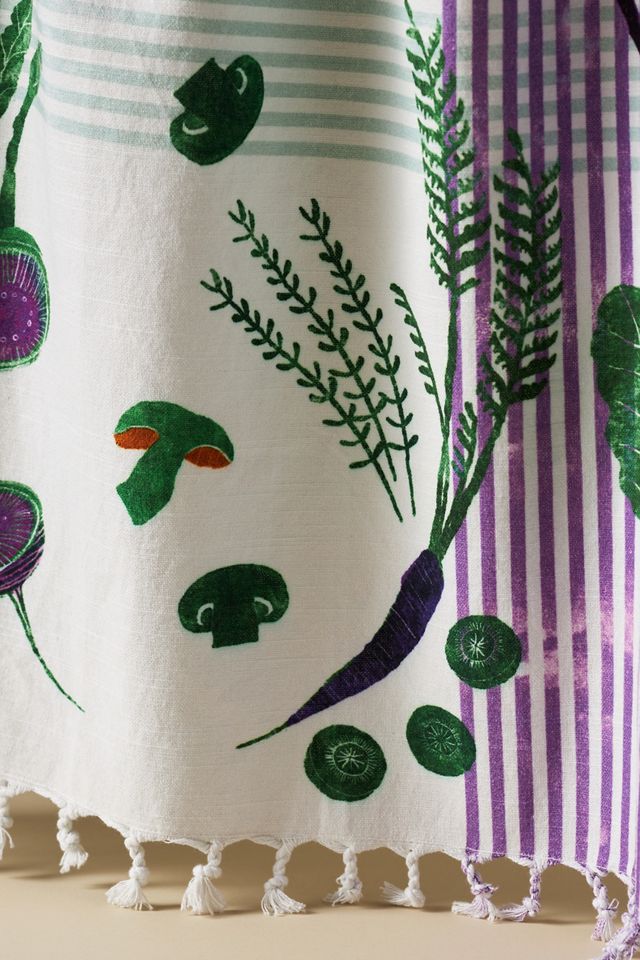 Greens Block Print Dish Towel #1