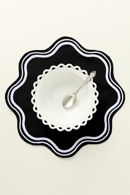 Anthropologie Madeline Embroidered Round Placemat In Black