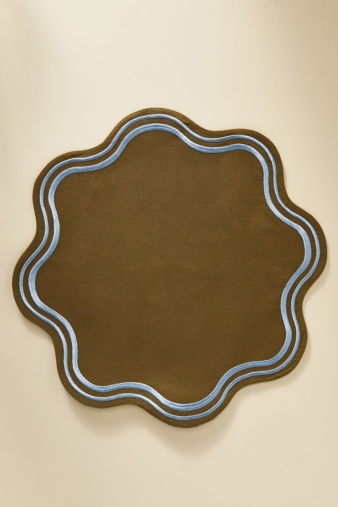 Madeline Embroidered Round Placemat - OLIVE, Standard, One Size