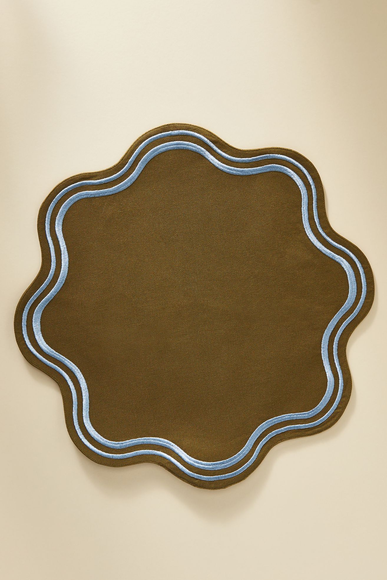 Madeline Embroidered Round Placemat - Olive, One Size