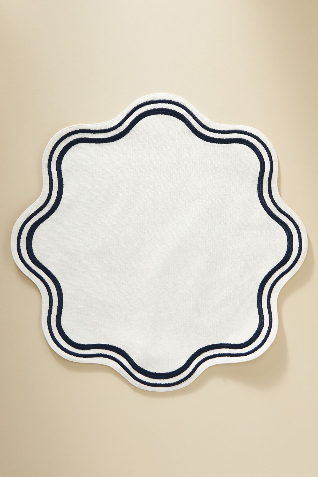 Madeline Embroidered Round Placemat - Navy, Standard, One Size