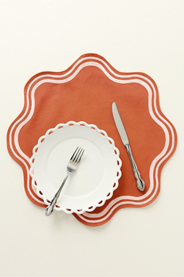 Anthropologie Madeline Embroidered Round Placemat In Orange