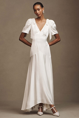 mare mare v neck bow flutter sleeve organza slip dress Mare Mare V-Neck Bow Flutter-Sleeve Velvet Slip Dress