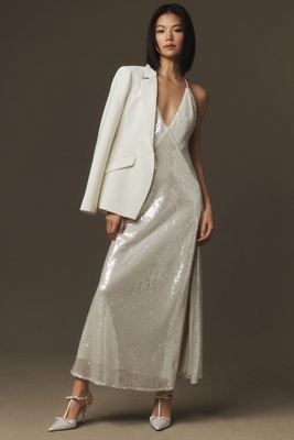 bardot yve halter open-back front-slit silky maxi dress Sequin sku_332217