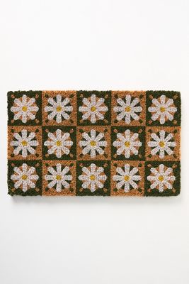 Checkered Daisies Coir Printed Doormat