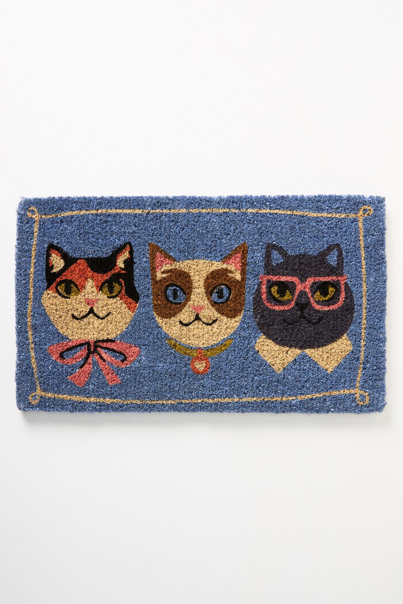 Stylish Cats Coir Printed Doormat - Blue, Standard, 18" x 30"