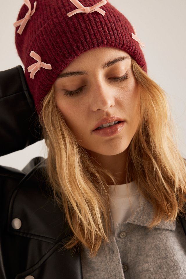 By Anthropologie Velvet Bow Beanie #1