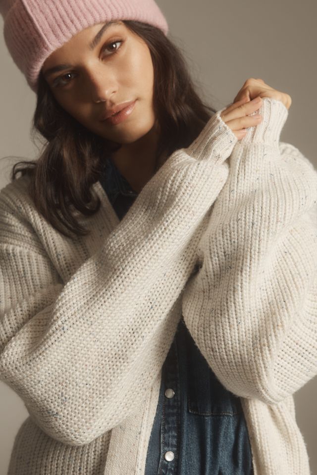 Flat White Popcorn Hooded Cardigan Sweater | Anthropologie