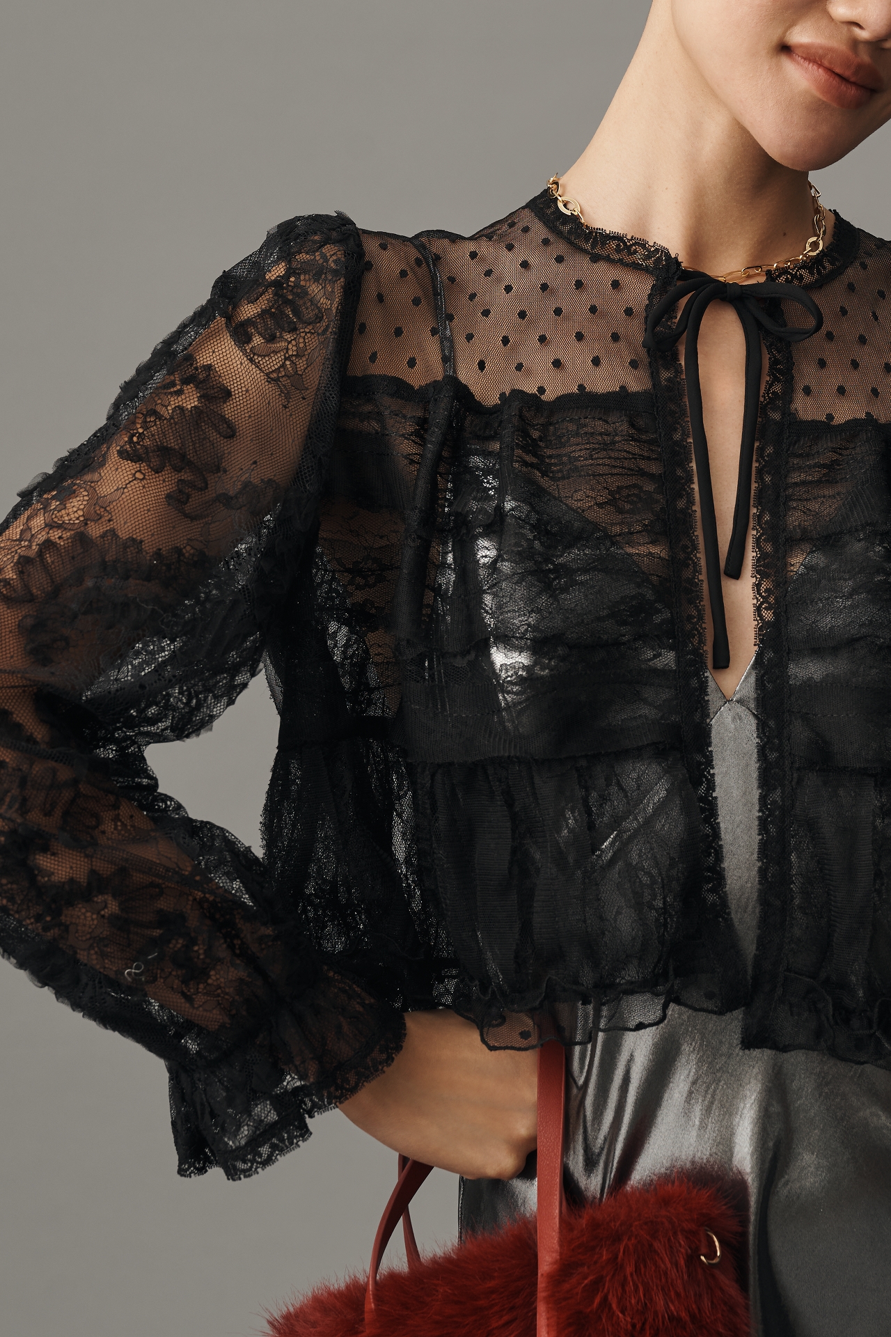 Anna Sui Lace Front-Tie Blouse