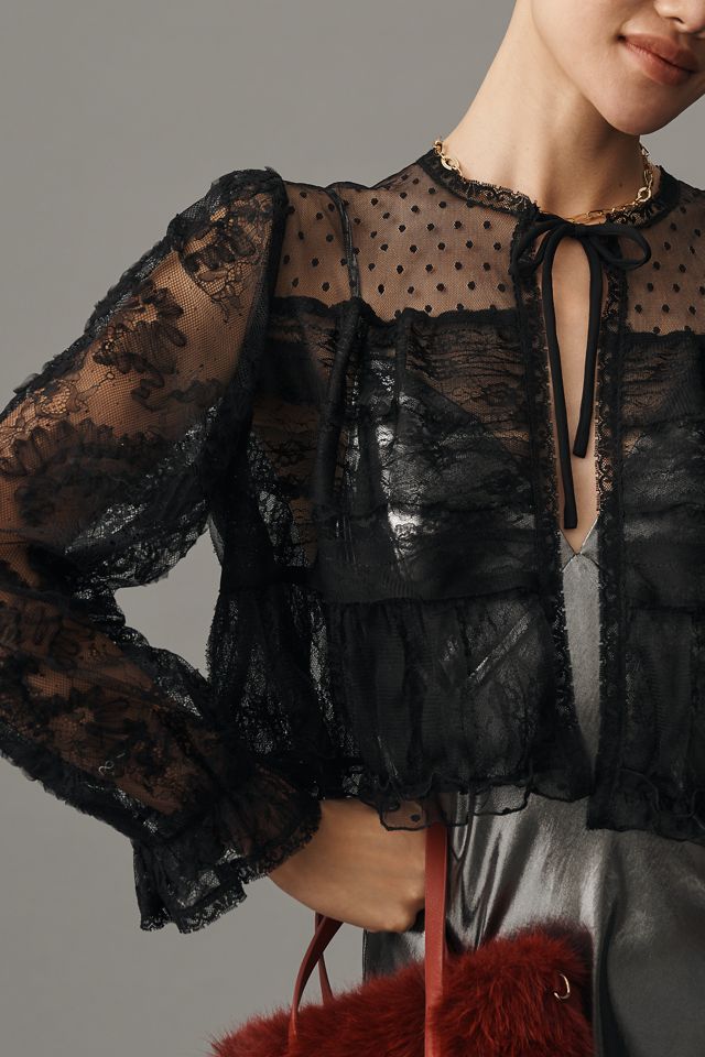 Anna Sui Lace Front-Tie Blouse #3