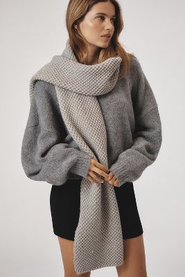 Maeve Rhinestone Waffle Knit Scarf In Gray