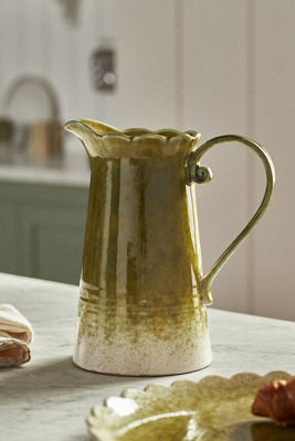 Anthropologie Ruffle Reactive Glaze Stoneware Pitcher