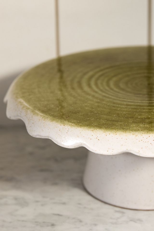 Ruffle Reactive Glaze Stoneware Cake Stand #2