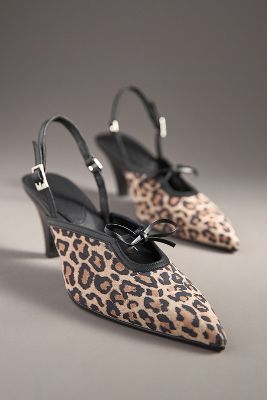 Pointed Ribbon Kitten-Heel Mules