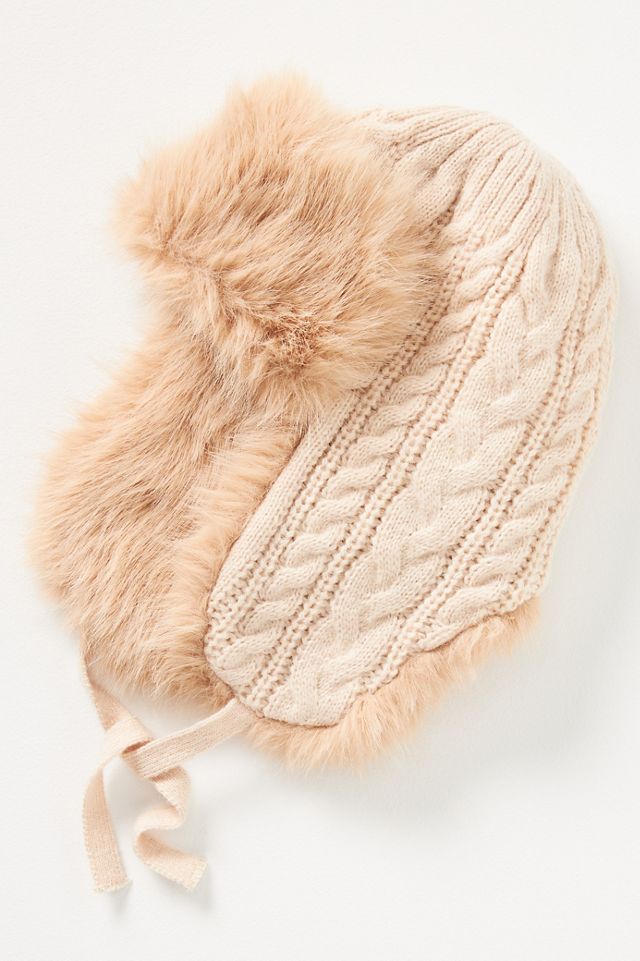 Cable-Knit Faux-Fur Trapper Hat #2