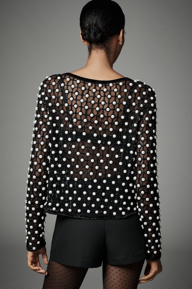 Ollari Pearl Deco Tie-Front Cardigan Sweater #2