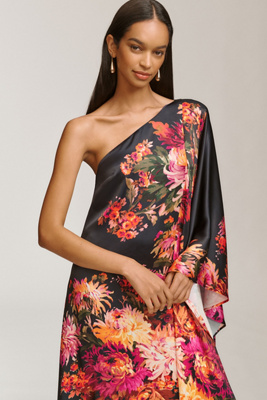Tiana One-Shoulder Satin Kaftan Maxi Dress