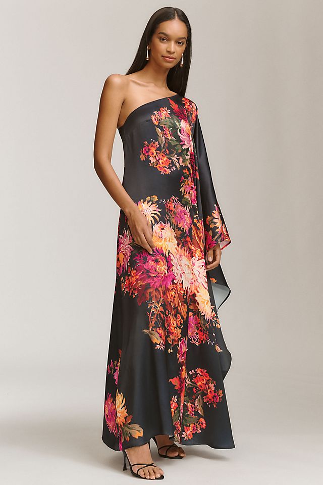 satin kaftan dress Luxury African Dress, SL Boubou Gown Loose Fabric BHLDN Tiana One-Shoulder Satin Kaftan