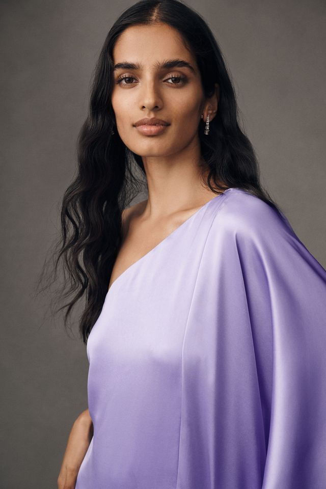 BHLDN Tiana One-Shoulder Satin Kaftan Maxi Dress