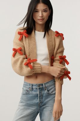 The Alicia 3D Bow Crop Cardigan Sweater by Maeve