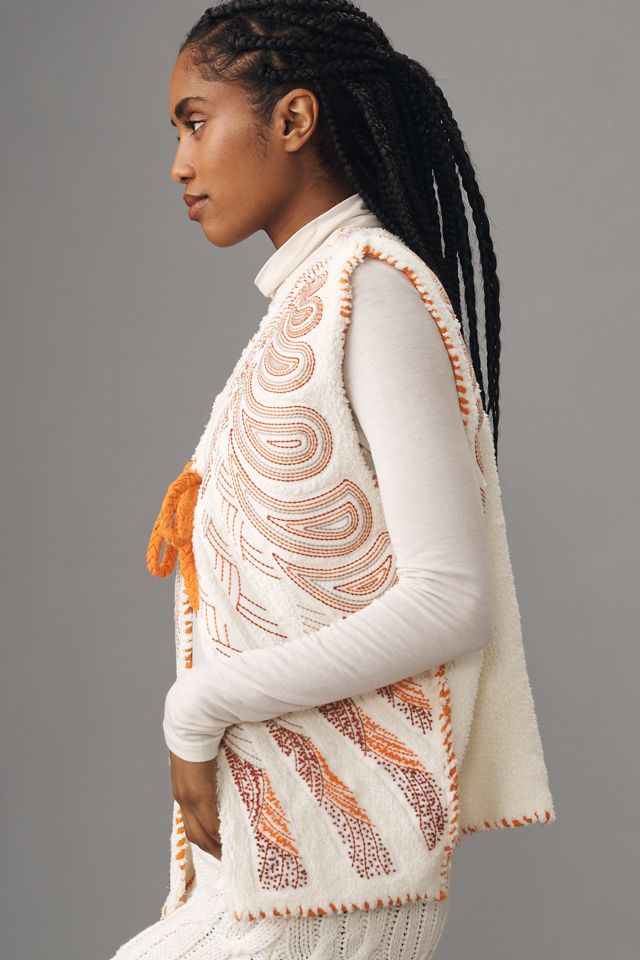 By Anthropologie Embroidered Sherpa Vest #2