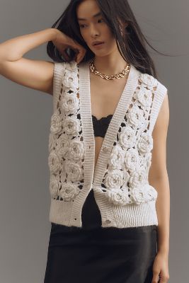 Maeve Rosette Knit Vest In White