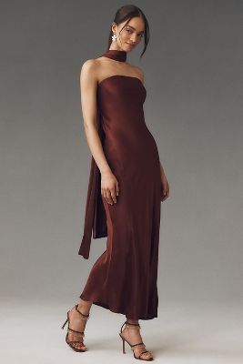 BHLDN Leah Strapless Satin Scarf Slip Midi Dress