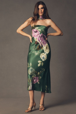BHLDN Leah Strapless Satin Scarf Slip Midi Dress | Anthropologie