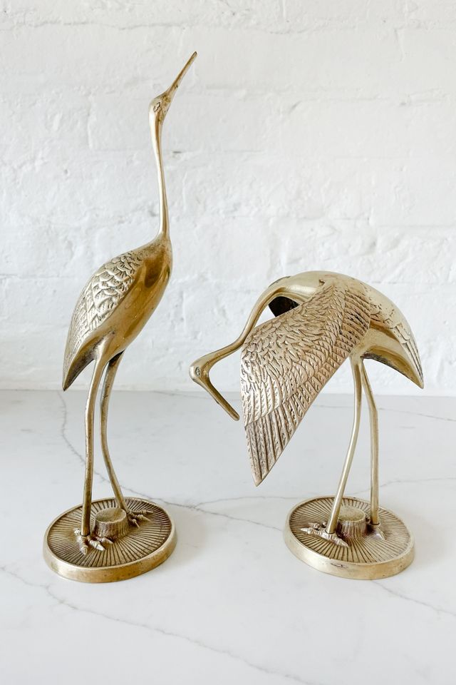 Old Flame Candle Co. Vintage Brass Crane Figurine Duo #1