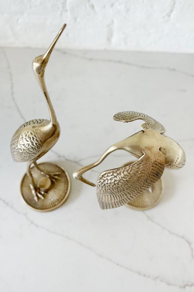 Old Flame Candle Co. Vintage Brass Crane Figurine Duo #2