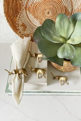 Old Flame Candle Co. Vintage Brass Elephant Napking Ring Set