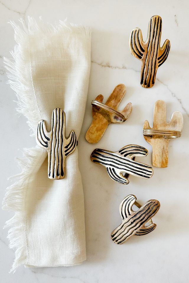 Old Flame Candle Co. Vintage Brass Cactus Napkin Rings #2