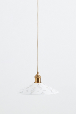 Anthropologie Painted Etched Leaf Glass Pendant