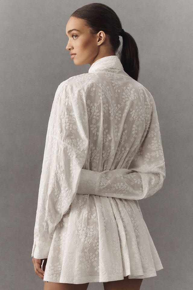 Norma Kamali Long-Sleeve Oversized Bow-Neck Mini Shirt Dress #1
