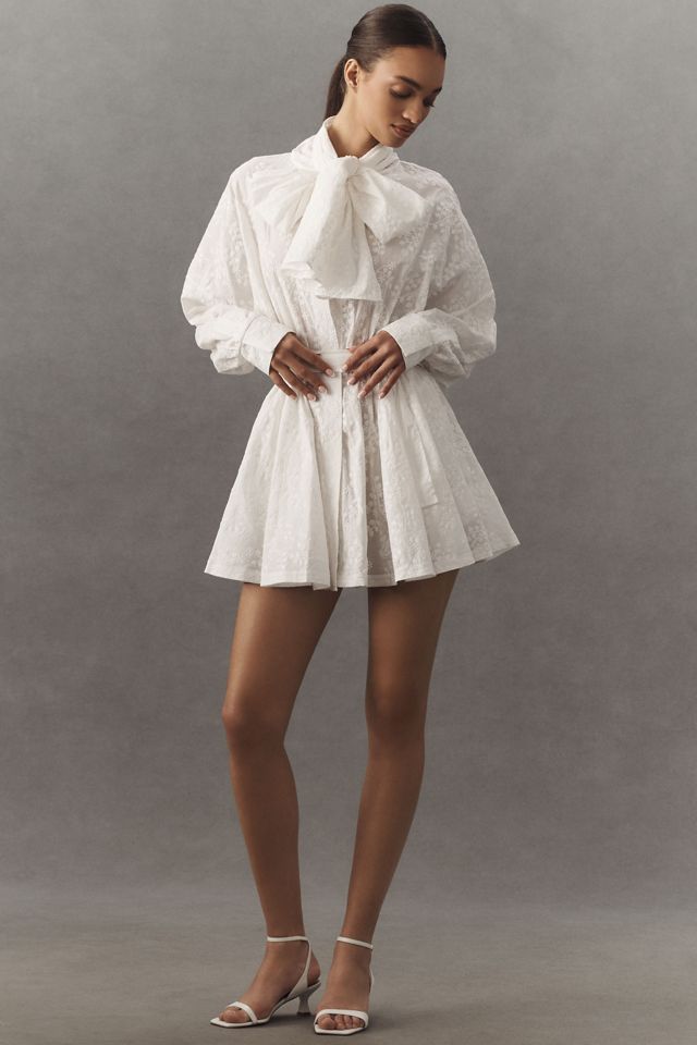 Norma Kamali Long-Sleeve Oversized Bow-Neck Mini Shirt Dress #2