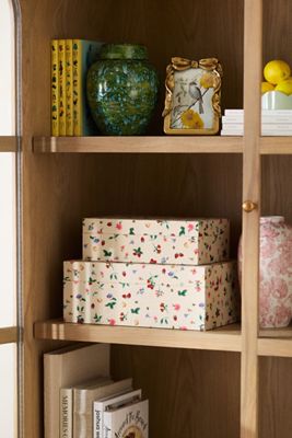 Printed Fabric Covered Boxes, Set of 2