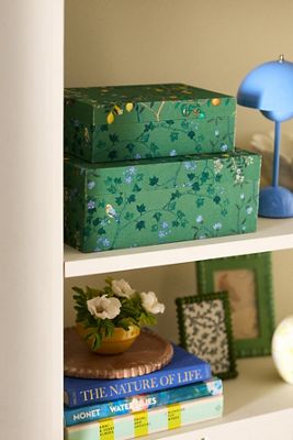 Printed Fabric Covered Boxes, Set of 2