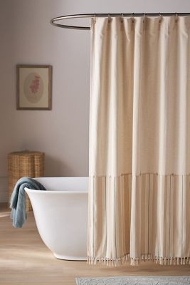 Louie Woven Cotton Tassel-Hem Shower Curtain