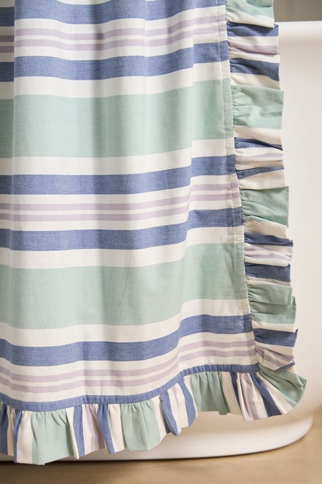 Mele Cotton Striped Ruffled Shower Curtain #1