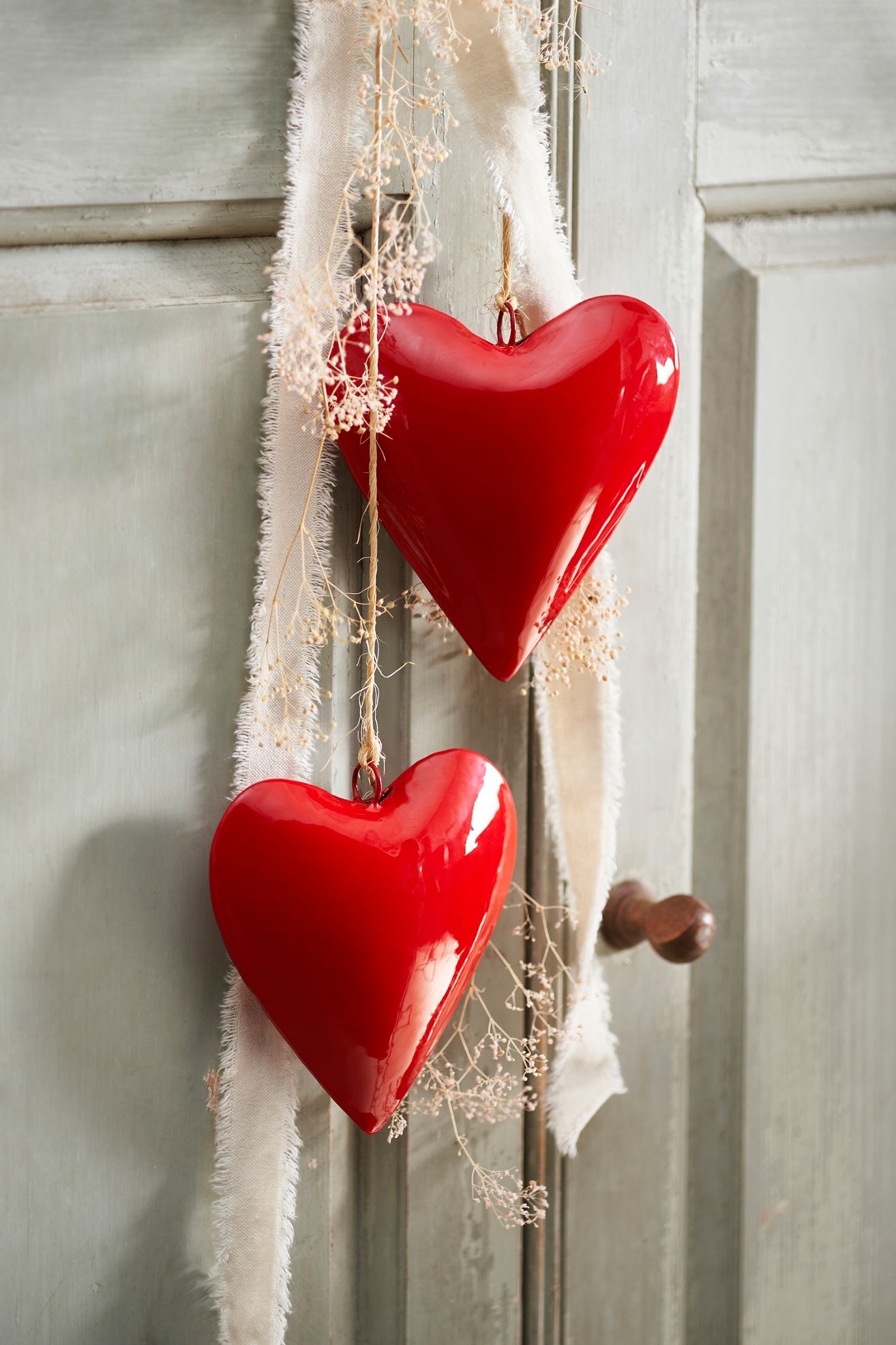 Enamel Heart Ornaments, Set of 2 - Red, One Size