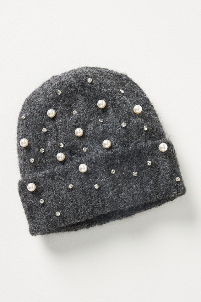 Maeve Embellished Pearl Brushed Beanie #1