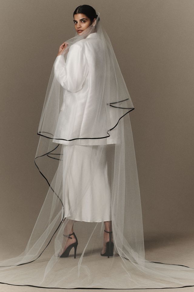 BHLDN Black Ribbon Trim Cathedral Veil #1